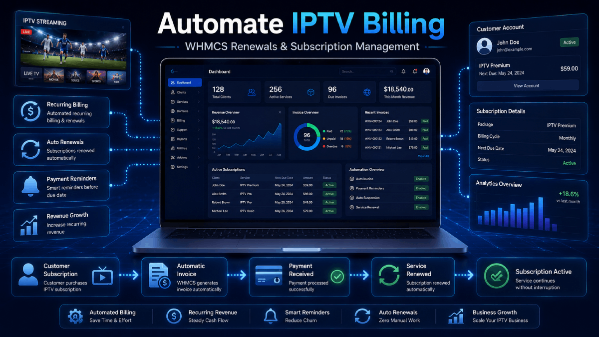 WHMCS IPTV billing and renewal automation